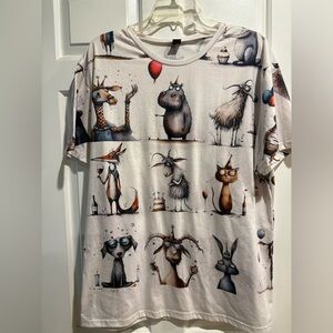 Whimsical cartoon animals birthday tshirt sz 2XL shirt sleeves